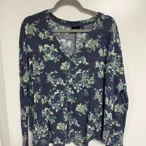 Urban Outfitters Navy Floral Long Sleeve Top